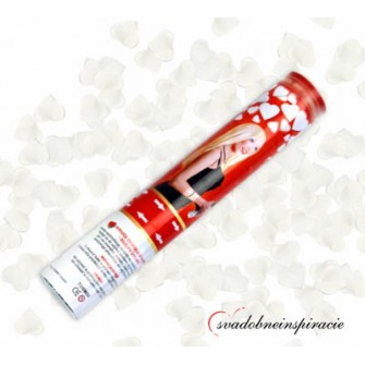 Vystreľovacie confetti - Biele srdiečka (40 cm) 